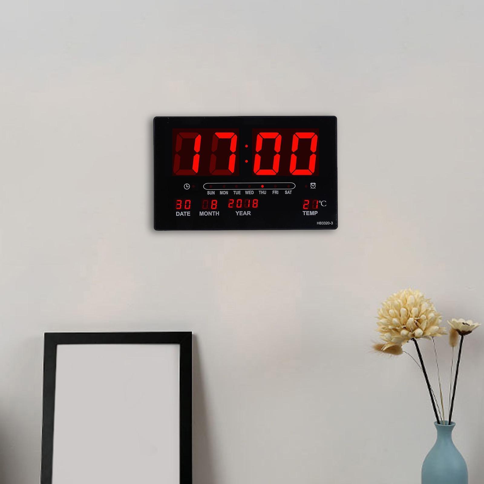 LED Display Digital Wall Clock W/ Indoor Temperature Table Office Training