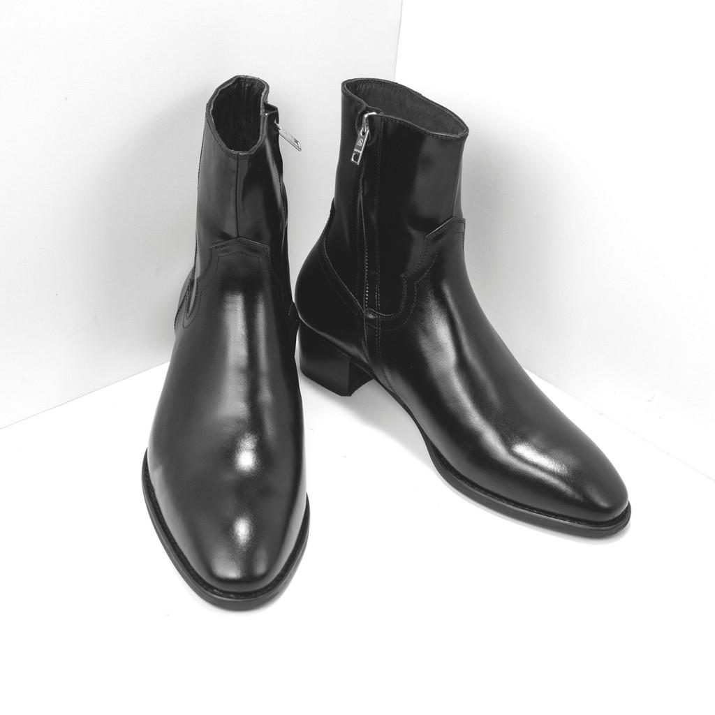 Giày Zip boots da bò cao cấp nhập khẩu, Handmade August Shoes ZIP21D đế cao 5cm