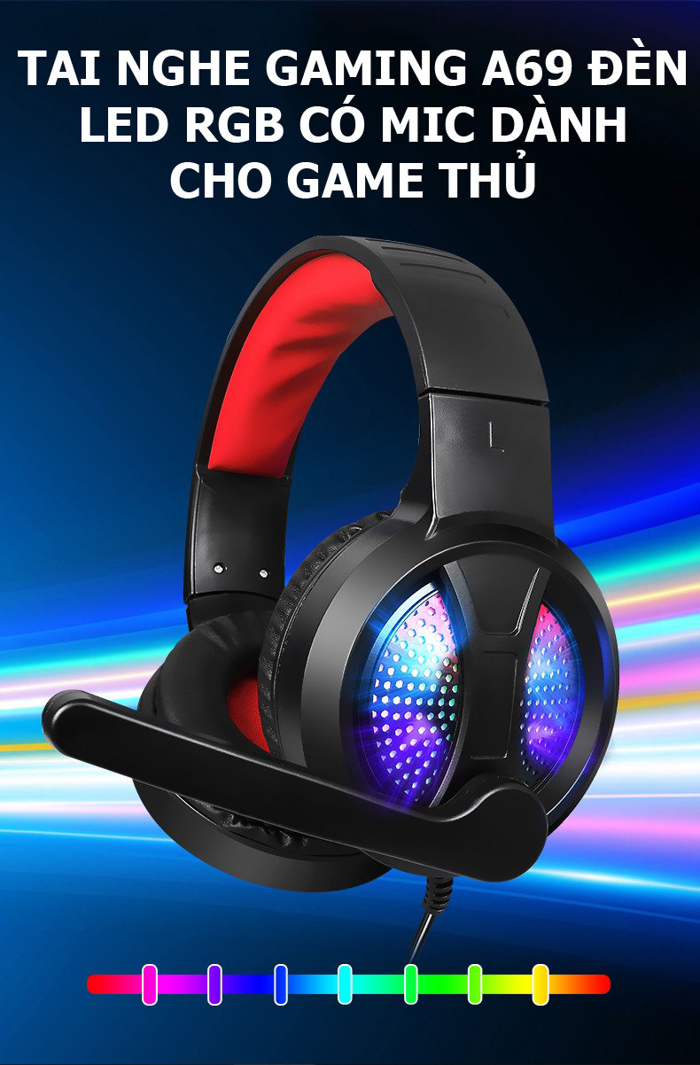 Tai nghe gaming A69 Đèn LED RGB có MIC dành cho game thủ