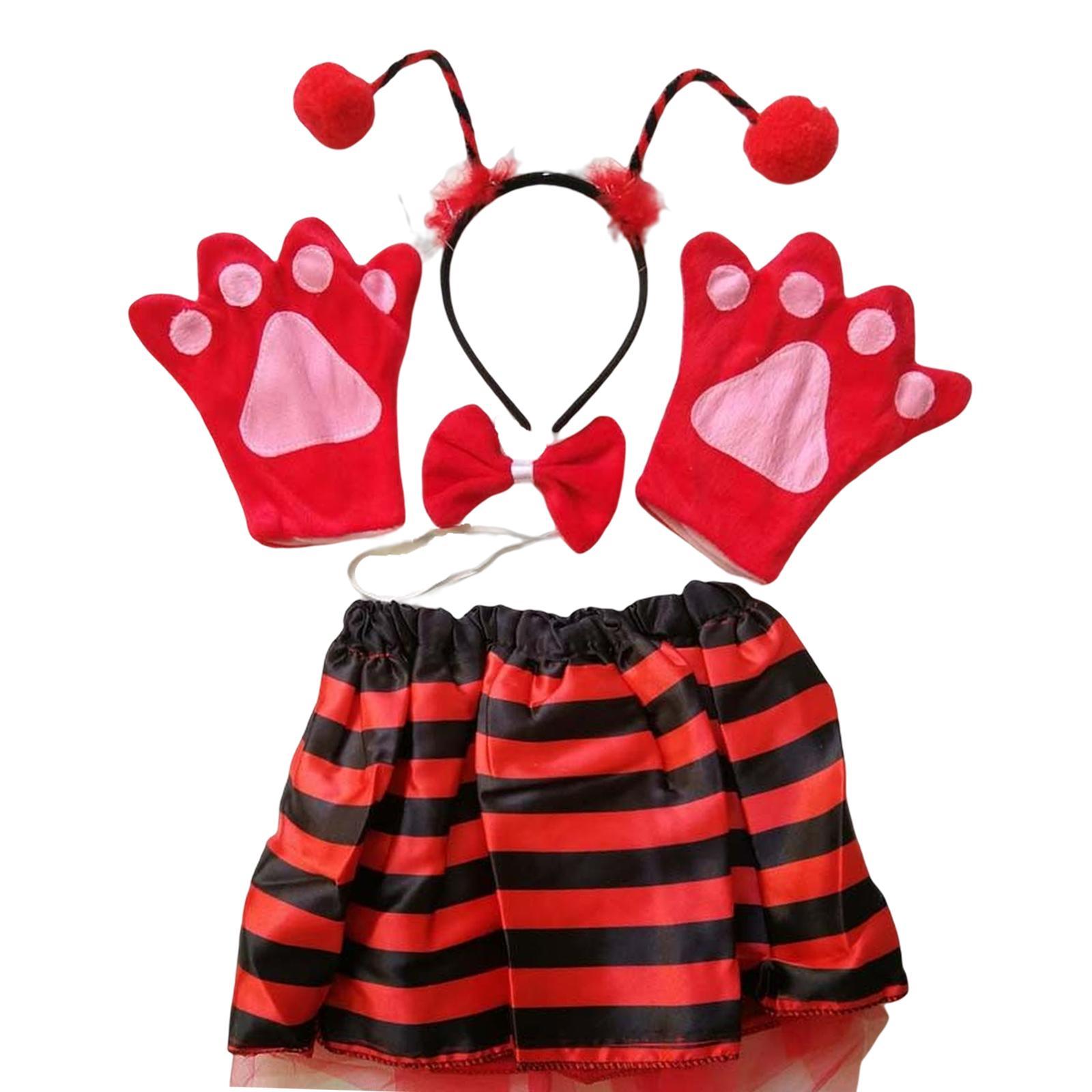 Ladybird Costume Set Headband Striped Tutu Skirt Gloves Bow Tie Women Ladies Adult Cosplay Party Favors Accessories Kit Fancy Dress Outfit