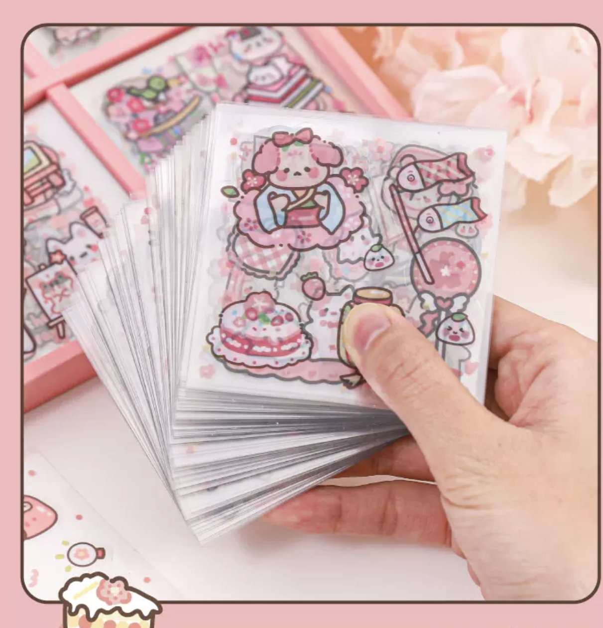 Sticker hộp 200 tấm hình dán dễ thương Sakura (PVC)