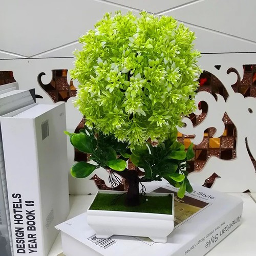 Chậu Hoa Bonsai trang trí để bàn màu Xanh lục lam