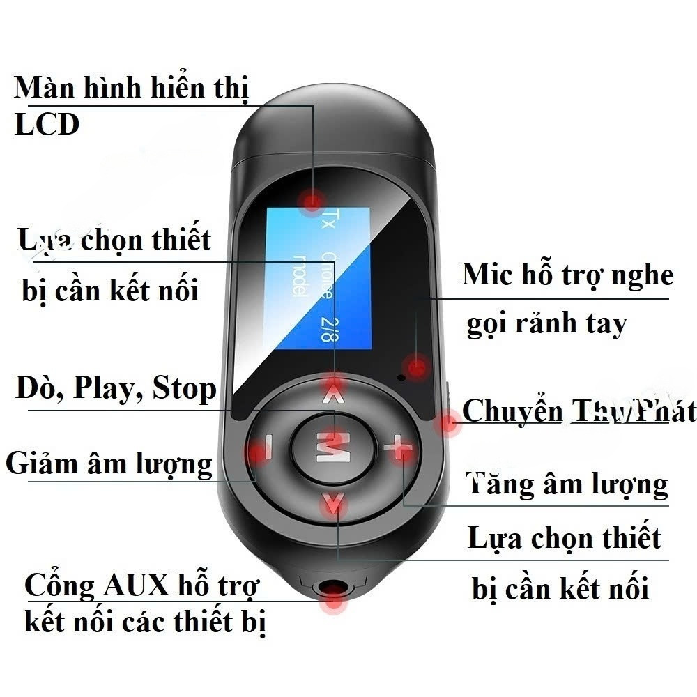 Bộ Thu Phát Bluetooth 5.0 Không Dây  Đa Năng Kèm Màn Hình LCD – Hàng Nhập Khẩu Usb Bluetooth 5.0 có màn hình hiển thị thu phát âm thanh HIFI Stereo cho tivi loa, âm ly laptop, PC