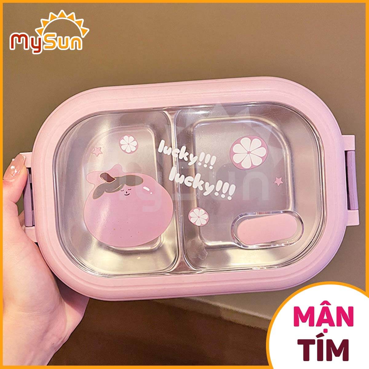 Hộp đựng cơm chia 2 NGĂN giữ nhiệt mini cute bằng nhựa - inox cho bé đi học, cho mẹ đi làm văn phòng MySun