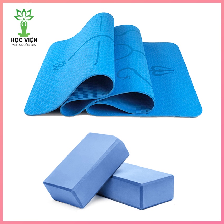 Combo 3 dụng cụ tập Yoga : 1 thảm TPE 2 lớp 6mm êm ái + 2 gạch EVA in hoa Mandala sang trọng chống trơn không thấm nước