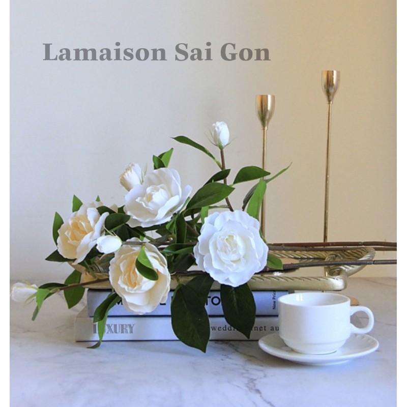 Hoa giả - Cành hoa trà 61cm mô phỏng như thật trang trí không gian xanh mát sang trọng
