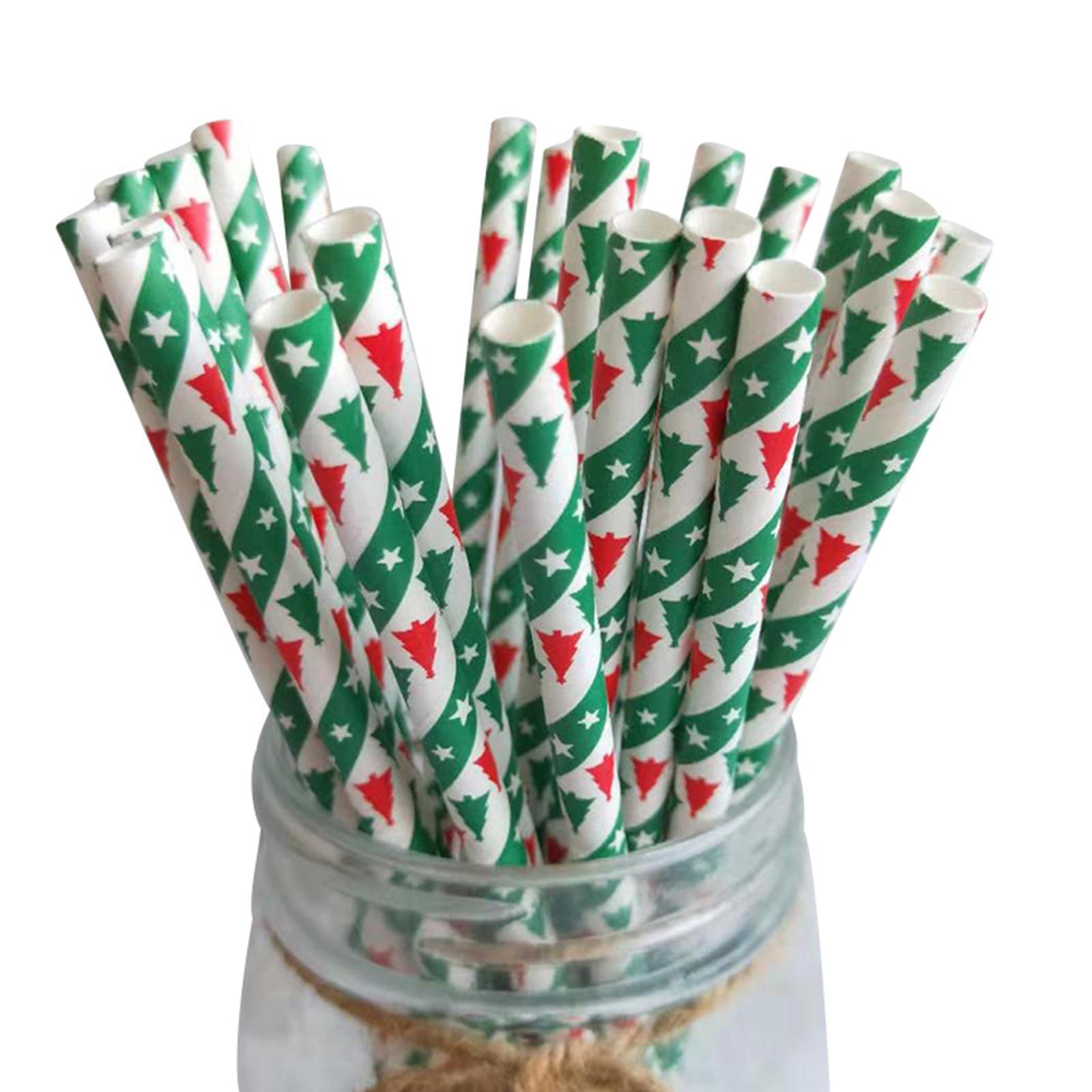 50Pcs Christmas Paper Straws Decorative Drinking Straw for Celebration