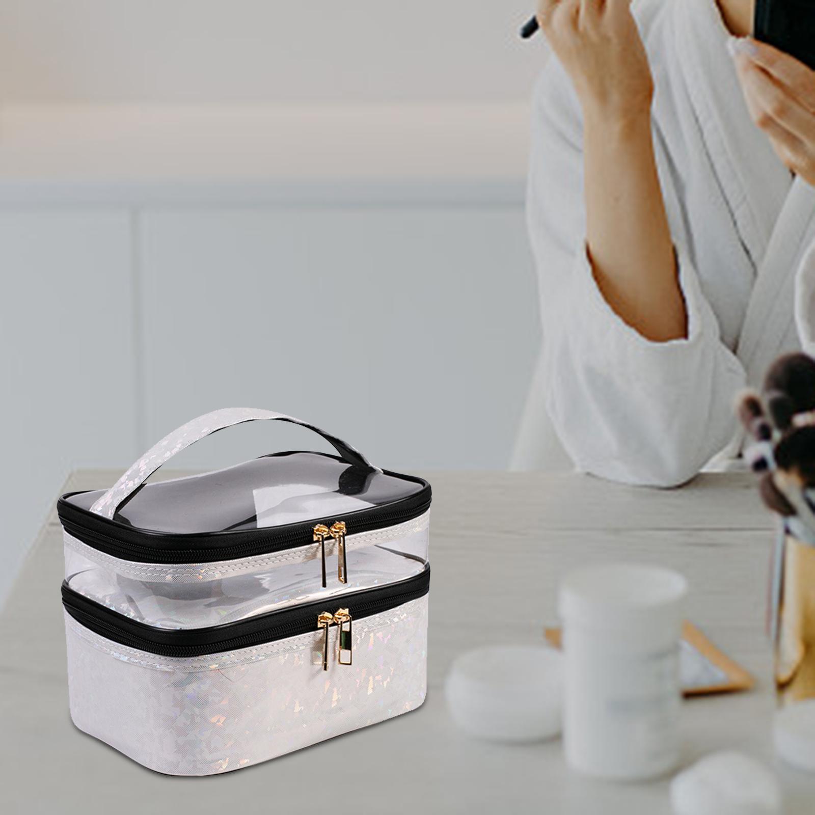 Double Layer Cosmetic Bag Makeup Bag Toiletry Bag Transparent Makeup Brush Bags Quality Zipper