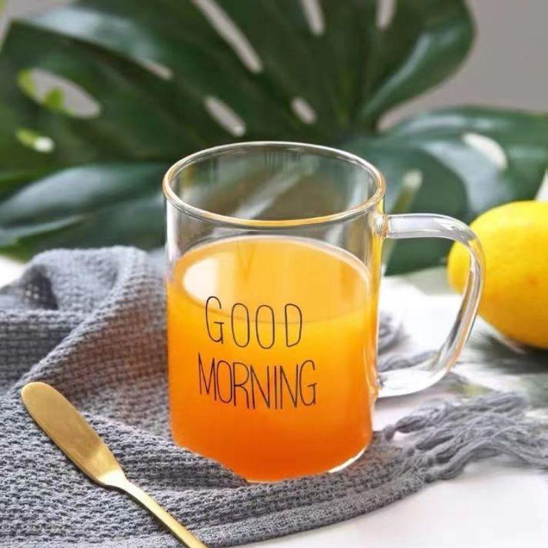 Cốc Thủy Tinh Good Moring Trụ có Quai Cầm Uống Sữa, Nước Ép, Cà phê 400ML