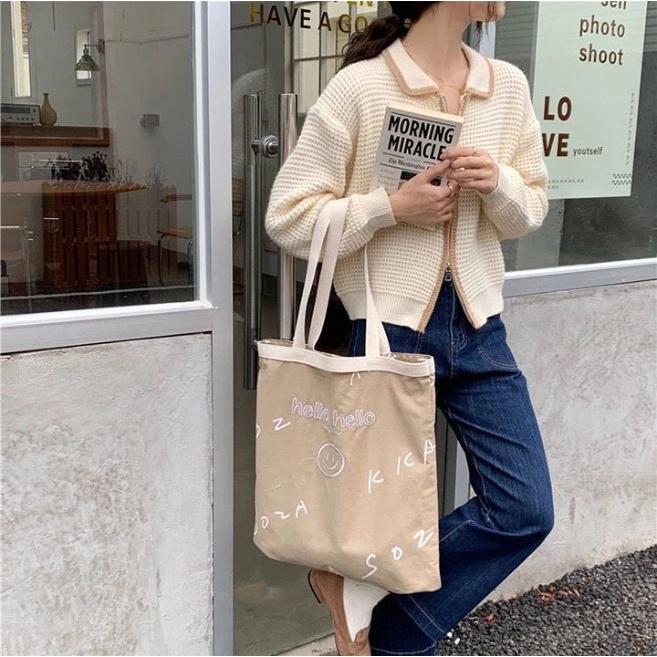 Túi Vải Canvas Thêu Chữ Hello