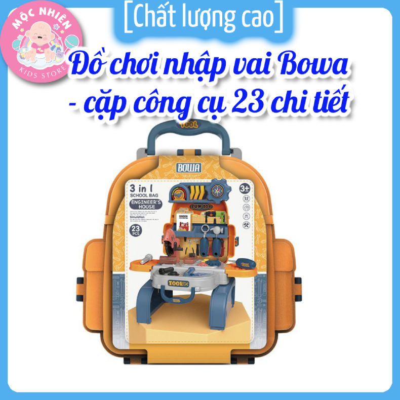 Đồ chơi nhập vai Bowa 8112P - Cặp công cụ 23 chi tiết (3 trong 1) dành cho bé trai trên 3 tuổi