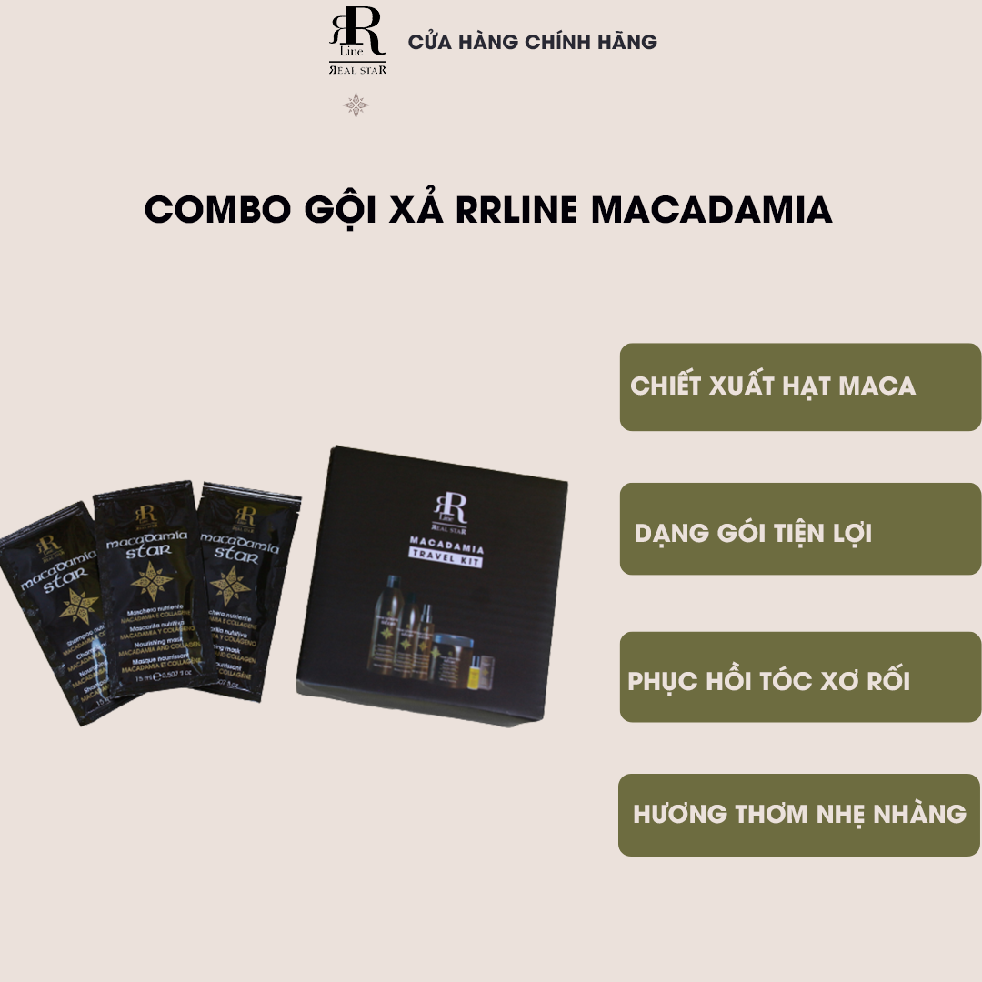 Combo 10 gói gội xả phục hồi tóc hư tổn RRline Macadamia Star 30ml