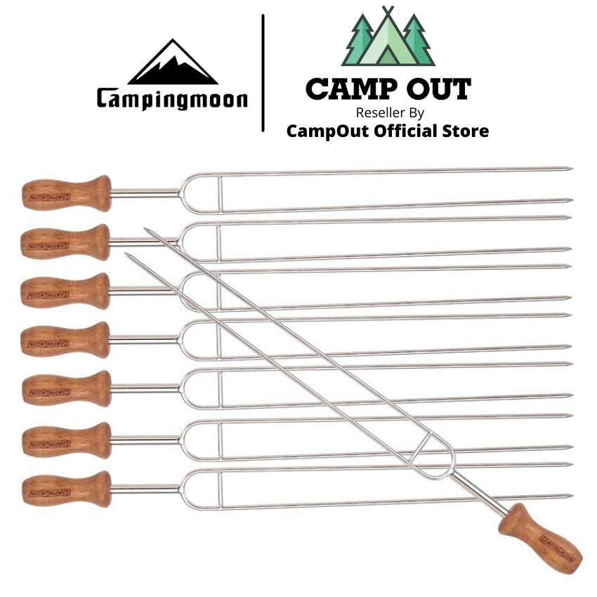 Đồ cắm trại bộ 8 xiên nướng BBQ campingmoon campoutvn dùng với bếp than hoa inox du lịch dã ngoại sang trọng glamping A186