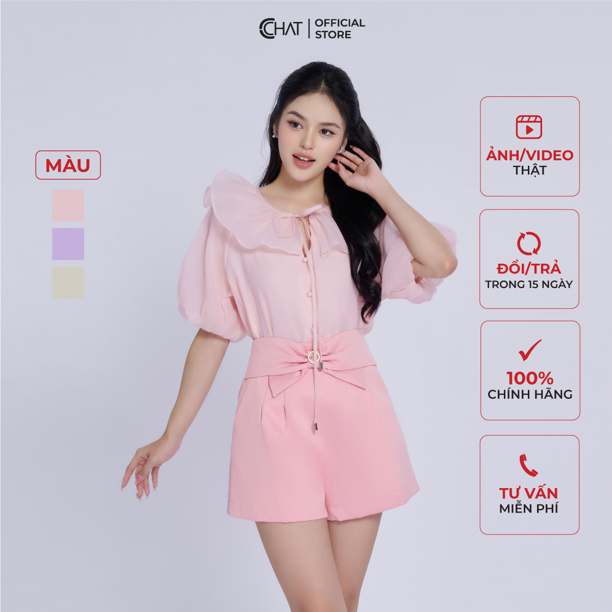 Áo Sơ Mi Nữ Kiểu Cổ Bèo Nơ Dây Dáng Suông Chất Voan Bay Bổng 13FNV2017ST