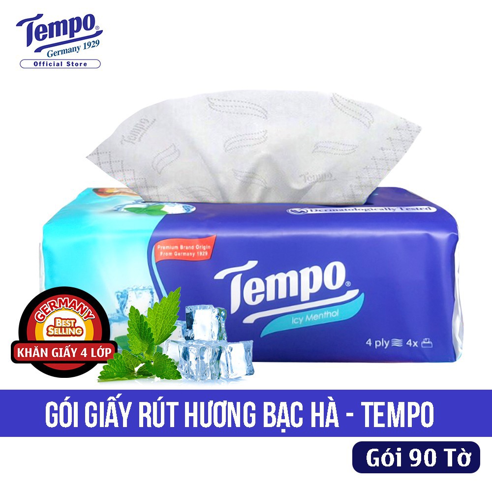 Tempo - Khăn Giấy Rút Softpack 4 Lớp (90 Tờ/ 1 Gói) Hương Bạc Hà / Không Hương/ Hương Đào/ Sakura