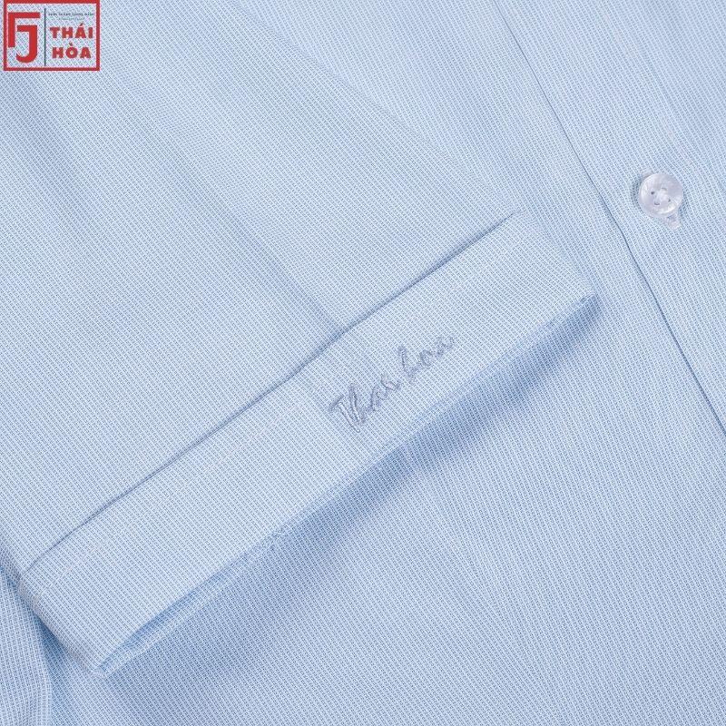 Áo sơ mi nữ Thái Hoà đẹp cao cấp kẻ tăm caro màu xanh cotton công sở 631-12-01