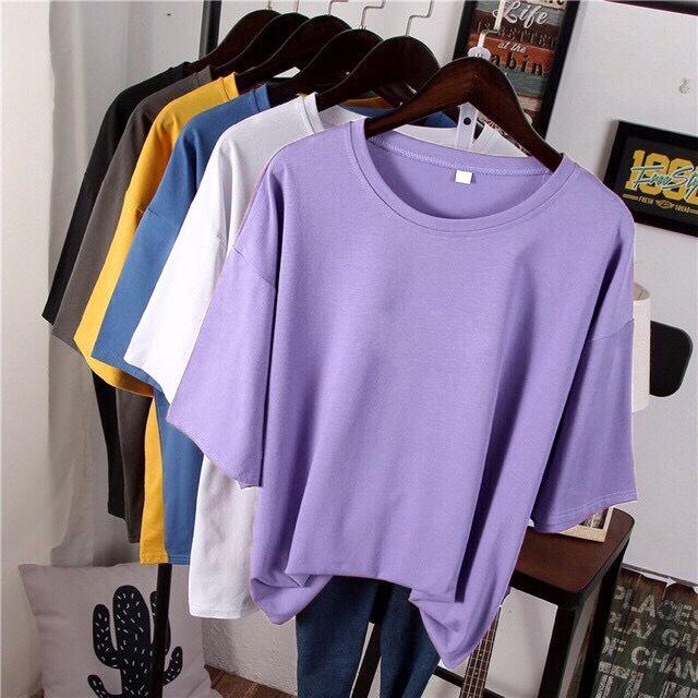 Áo Thun Tay Lỡ Form Rộng Unisex Chất Áo Phông Mềm Mịn Cho Cả Nam Nữ Trơn Màu Tím