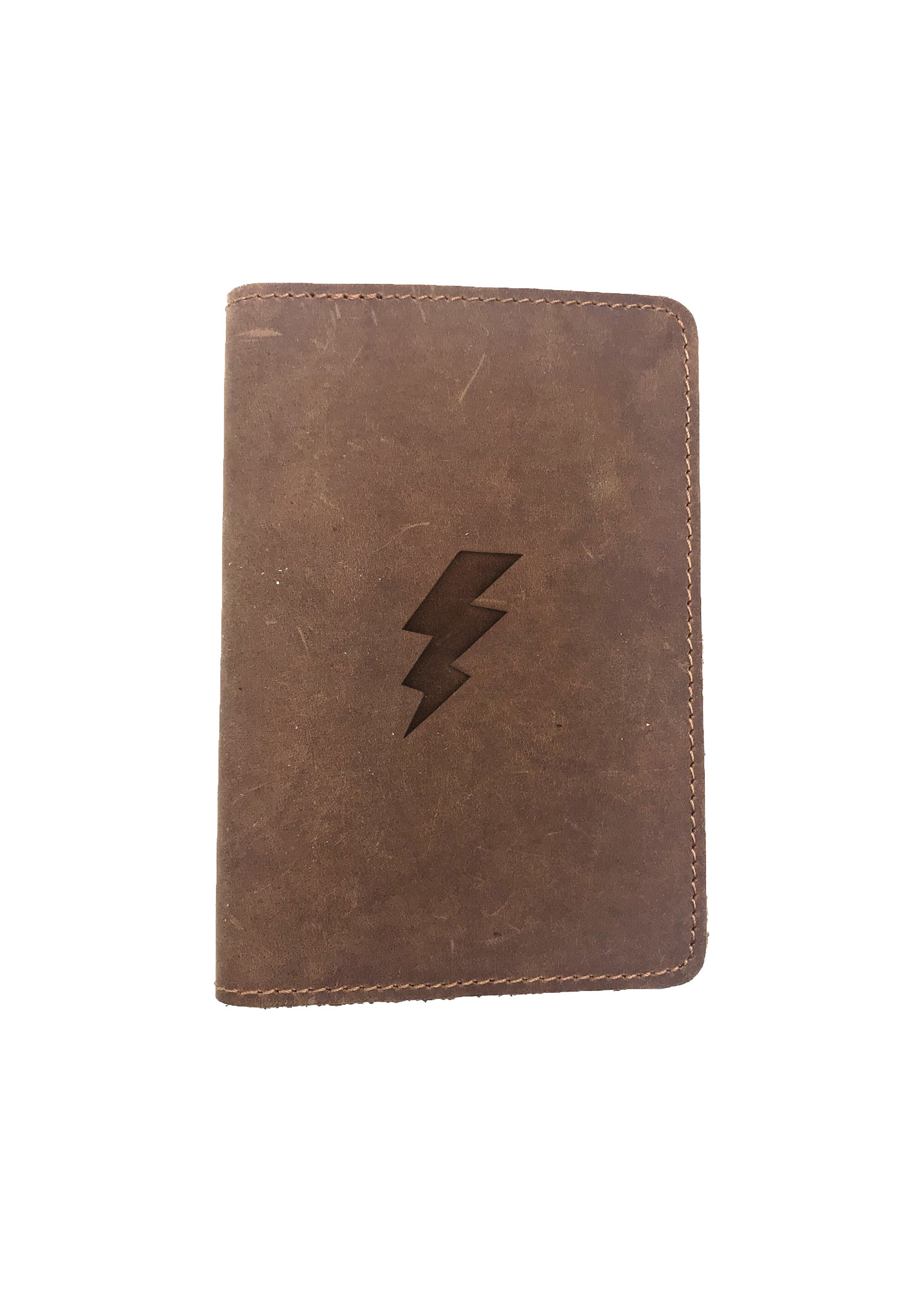 Passport Cover Bao Da Hộ Chiếu Da Sáp Khắc Hình Sấm LIGHTNING BOLT (BROWN)