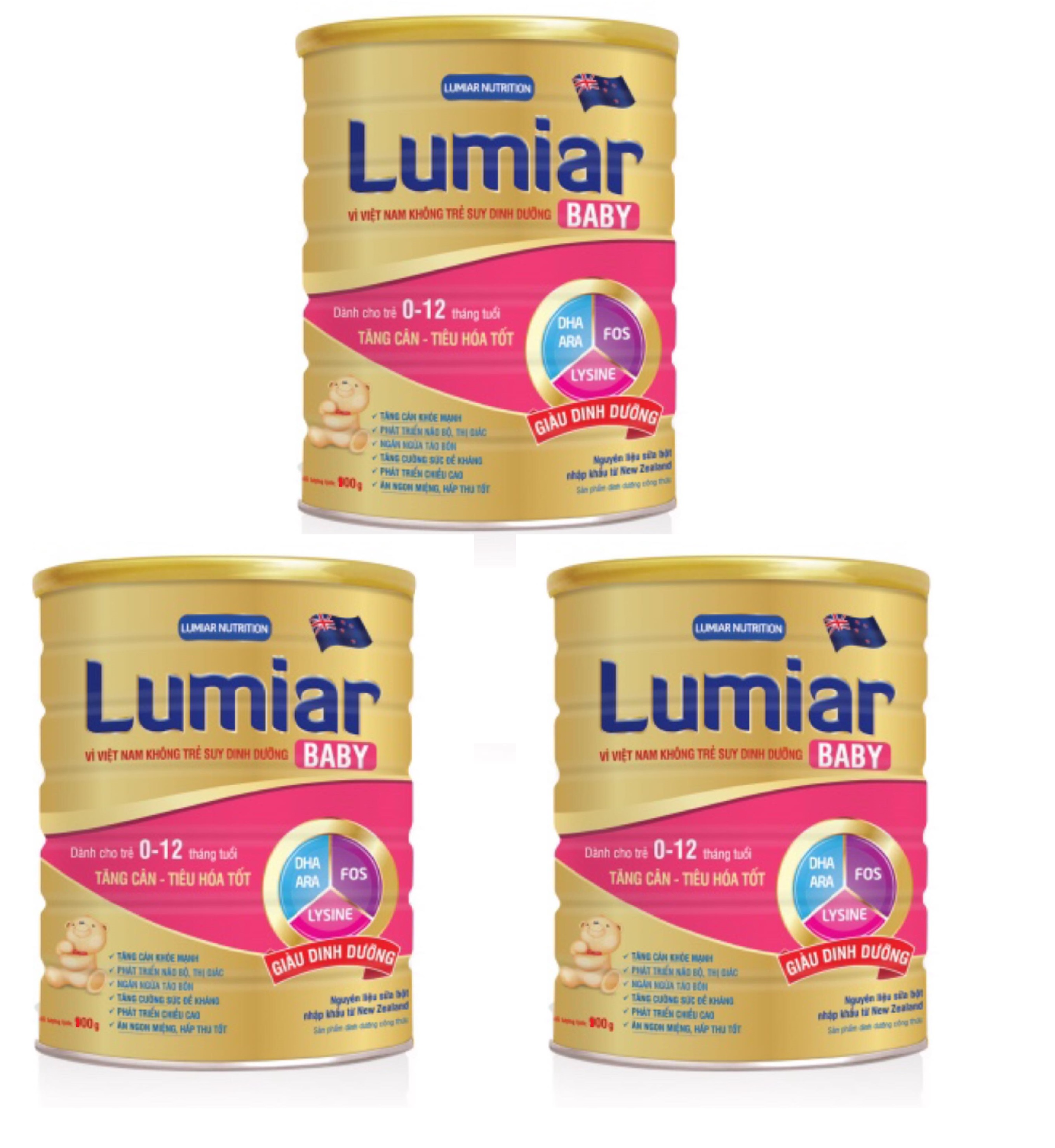 Combo 3 lon Sữa bột Lumiar Baby 0+ lon 800g - sản phẩm dành cho trẻ tăng cân, tiêu hoá tốt