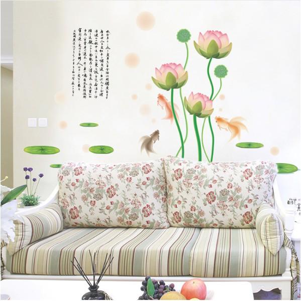 Decal trang trí Hoa Sen Nhạt màu da chữ tàu