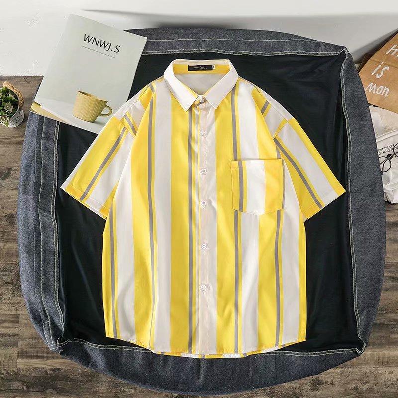 Áo Sơ Mi Ngắn Tay Form Rộng Họa Tiết Sọc Ngang Thời Trang Mùa Hè Dành Cho Nam
