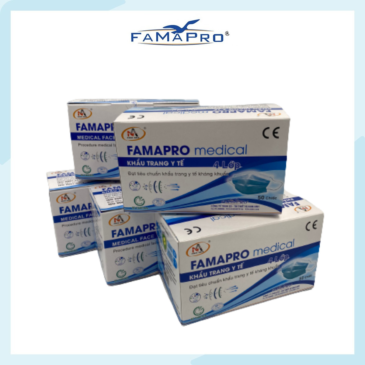 [HỘP - FAMAPRO] - Khẩu trang y tế kháng khuẩn 4 lớp Famapro (50 cái/ hộp) - COMBO 5 HỘP