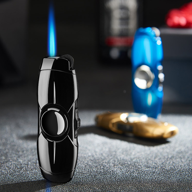 Bật Lửa Khè Gas Đá Rãnh Tay Con Quay Spinner 2in1 - Xài Gas (giao màu ngẫu nhiên)