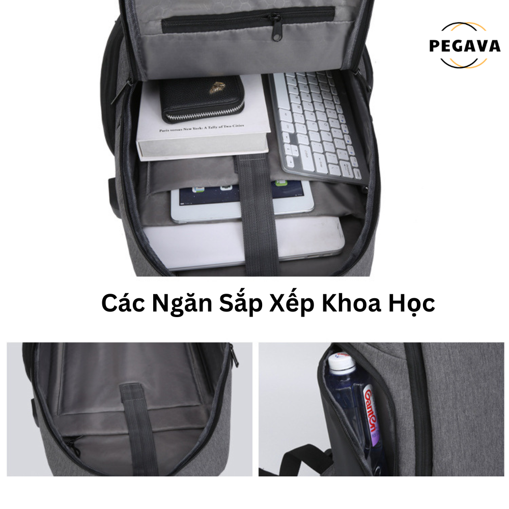 Balo Chống Nước Chống Sốc Laptop PEGAVA Thời Trang Hàn Quốc Có Cổng Sạc Điện Thoại - KP003Đ