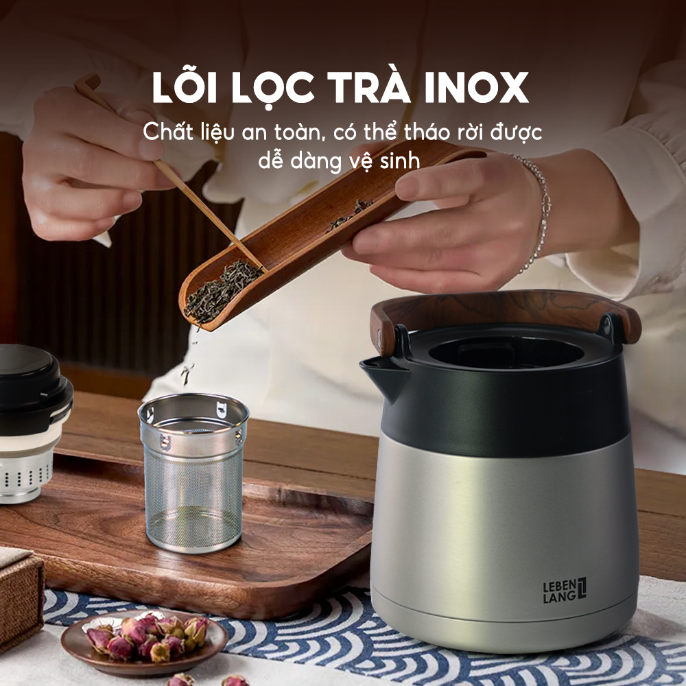 Bình pha trà giữ nhiệt inox 304 có lõi lọc trà Lebenlang LBL3031, dung tích 1000ml - hàng chính hãng