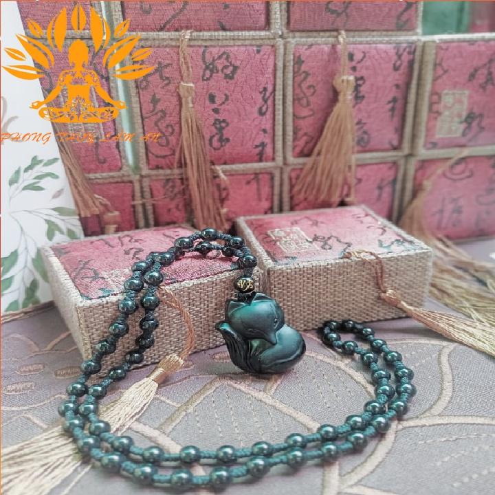 MẶT DÂY CHUYỀN HỒ LY ĐÁ TỰ NHIÊN MÀU ĐEN OBSIDIAN TÌNH DUYÊN MAY MẮN TÀI LỘC TẶNG KÈM DÂY VÀ HỘP GẤM ĐẸP