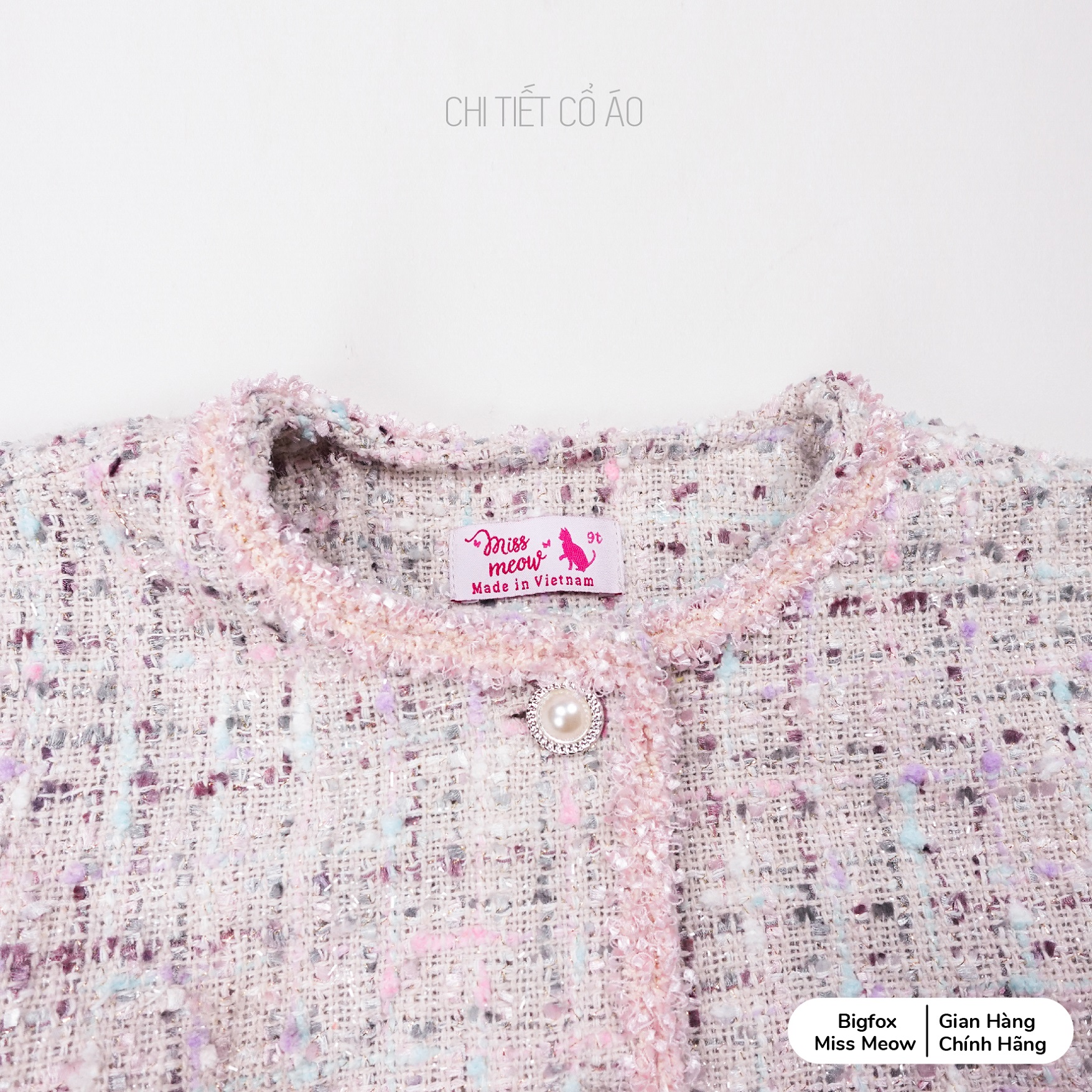 Áo dạ tweed cho bé gái BIGFOX MISS MEOW size đại 2 lớp ấm áp kiểu Hàn sang chảnh nữ tính cỡ 6-11 tuổi 38kg 2009