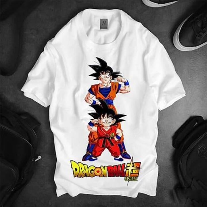 Áo thun trắng Cha con Songoku, Áo thun Anime Manga Unisex Nam Nữ