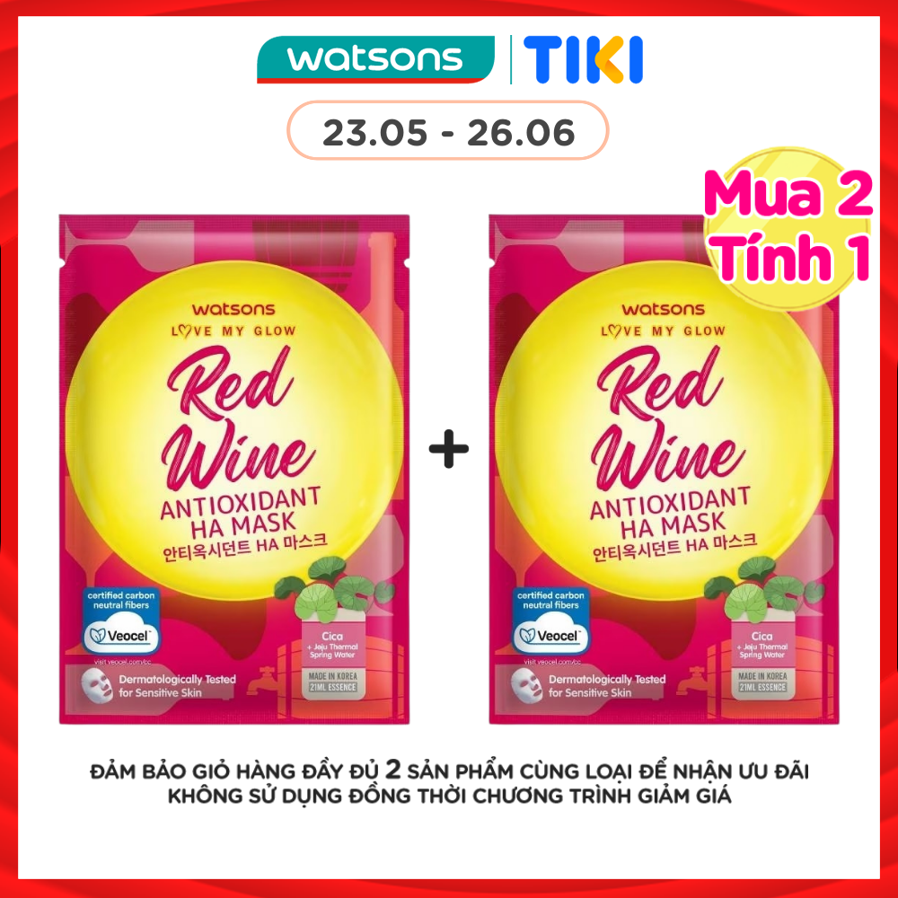 Mặt Nạ Watsons Love My Glow Red Wine Antioxidant Ha Mask 21ml