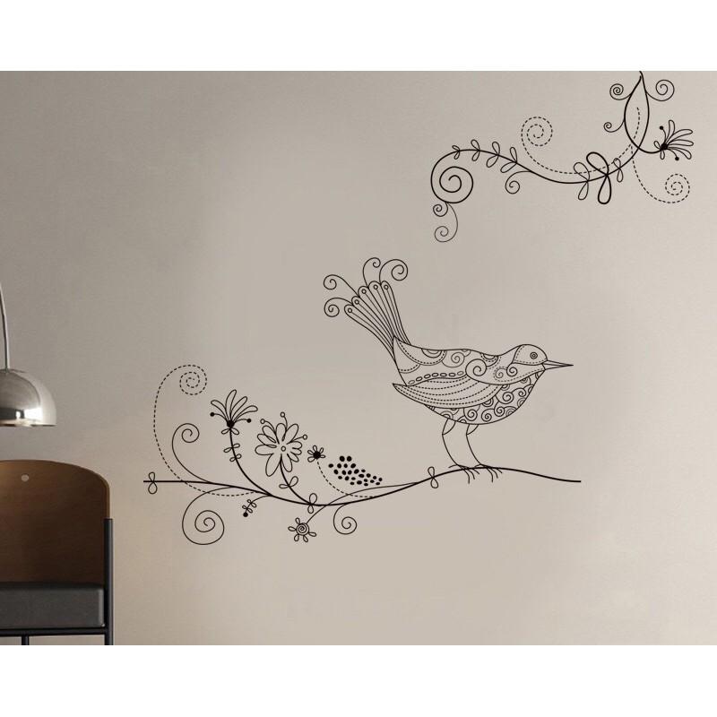 Decal trang trí tường / Kính Cao cấp - Chim hoa văn tinh tế