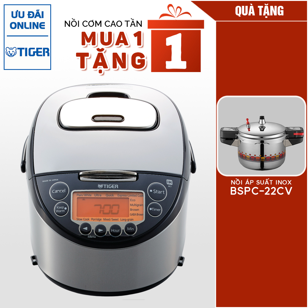 Nồi cơm điện tử cao tần Tiger 2 trong 1 JKT-D10V TẶNG 1 NỒI ÁP SUẤT POONGNYUN BSPC-22CV - Hàng chính hãng