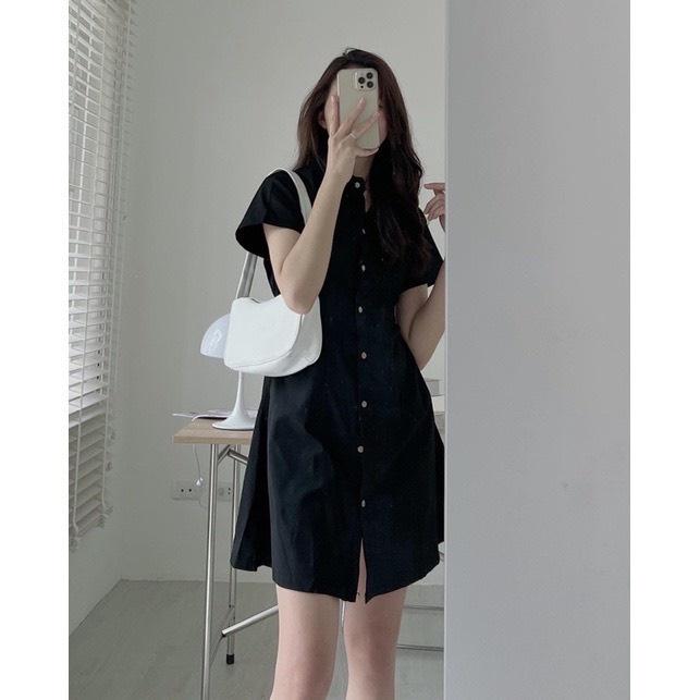 VÁY ĐẦM KAKI CỔ ĐỨC THÔ CHUN EO CÚC GỖ SIÊU XINH HÀNG ĐẸP
