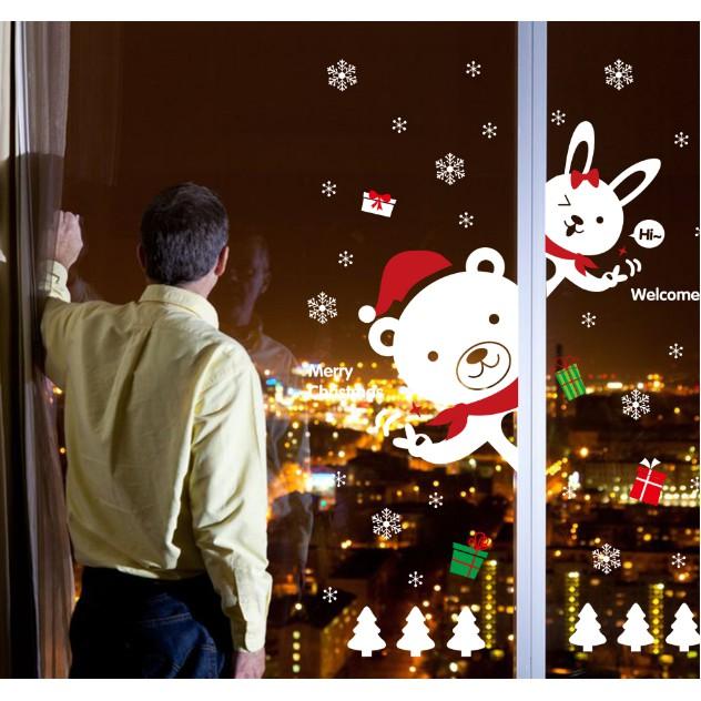 Decal trang trí Noel - Gấu Thỏ Trắng chào đón giáng sinh
