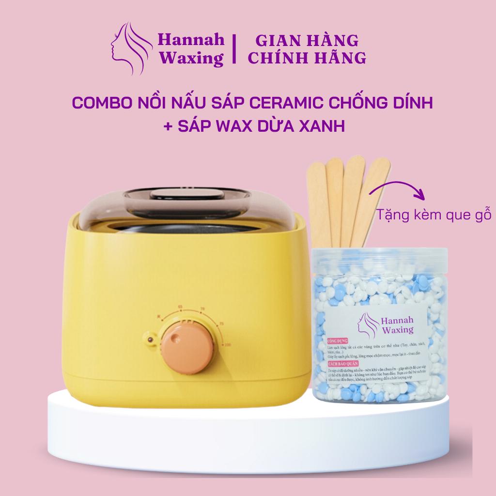 [CHE TÊN] Combo 100gr Sáp Dừa Premium Mix Đủ Màu + Nồi Nấu Sáp Wax Lông Chống Dính Thế Hệ Mới HANNAH WAXING Tặng Que - Vàng