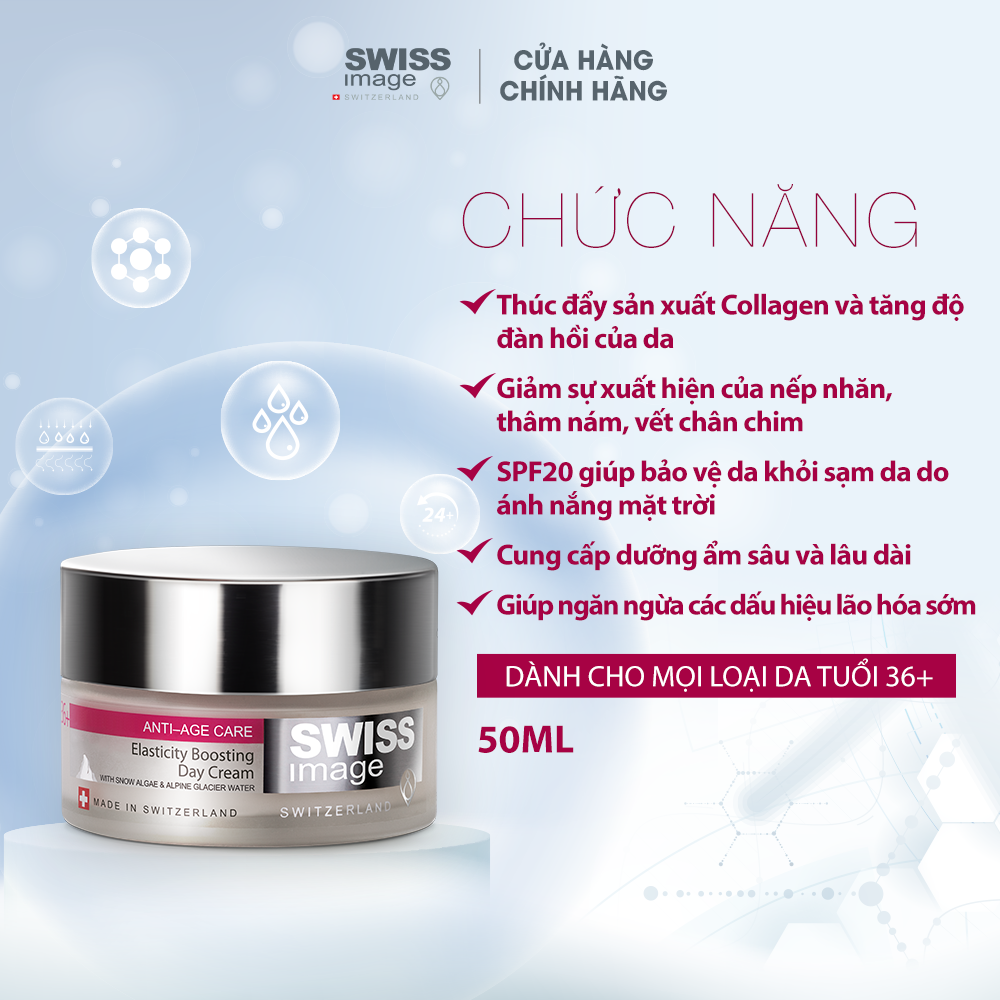 Bộ đôi chống lão hóa 36+ Swiss Image sữa rửa mặt làm sạch và kem dưỡng ẩm hỗ trợ giảm nếp nhăn tái tạo da