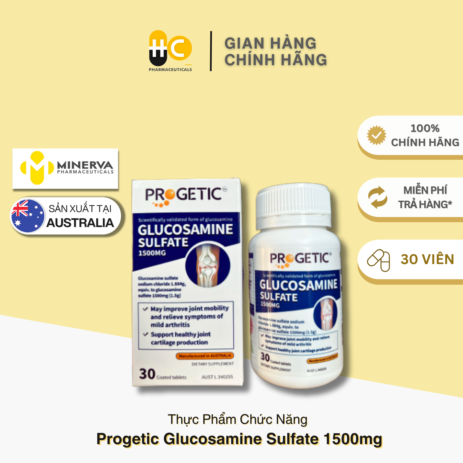 Thực Phẩm Chức Năng Progetic Glucosamine Sulfate 1500mg Hỗ Trợ Sức Khỏe Xương Khớp Người Lớn Date 02/2025