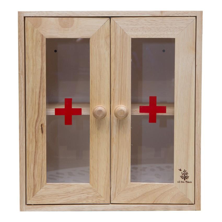 Tủ thuốᴄ gia đình bằng gỗ 2 cánh Đức Thành, tủ y tế cánh cửa trong suốt kiểm tra vật dụng bên trong, tủ đựng thuốc treo tường