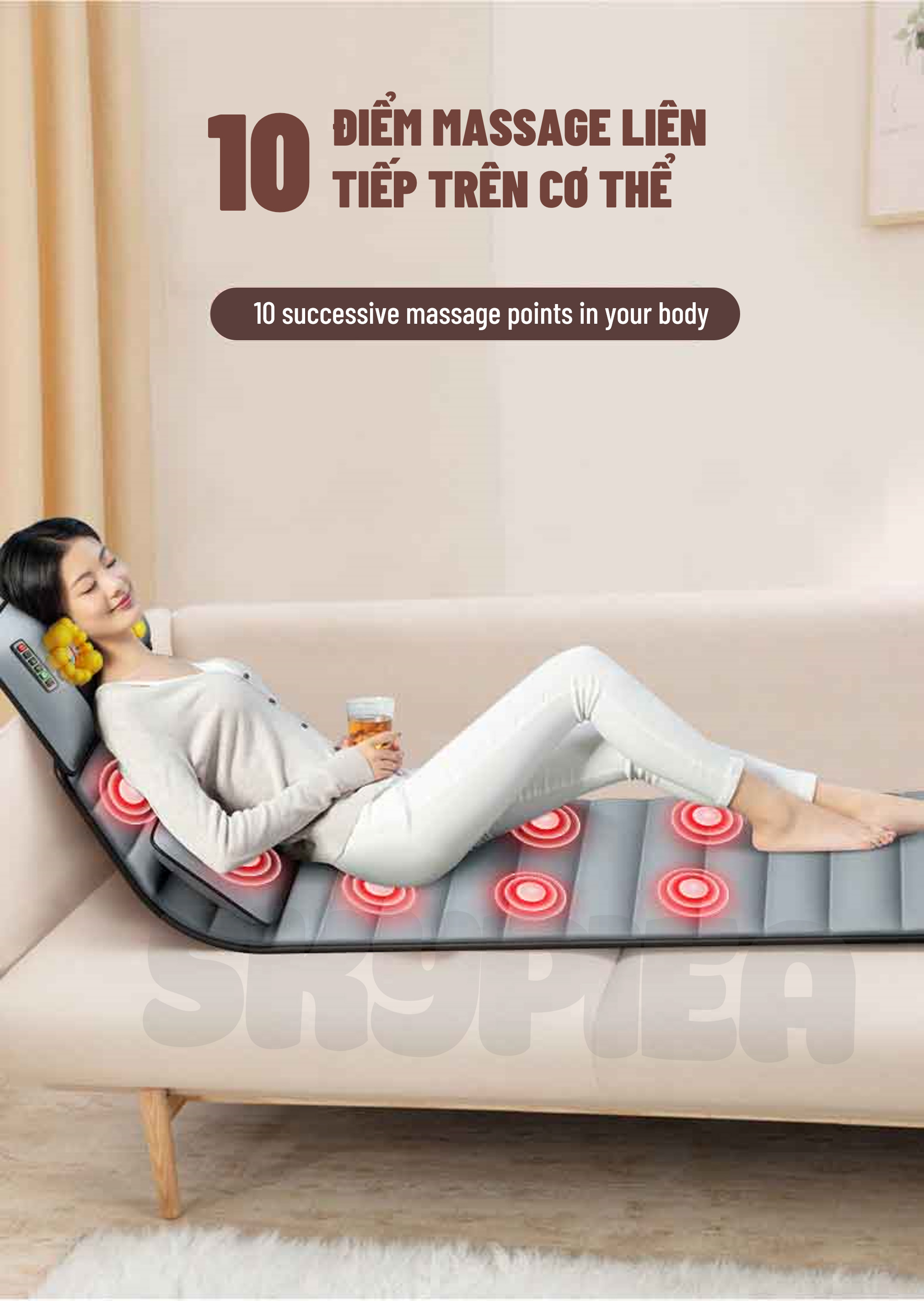 Đệm Massage Toàn Thân - Phiên Bản 2021 - Đệm Mát Xa toàn Thân Hồng Ngoại - Bộ Điều Khiển Cầm Tay - Mát Xa 16 bi - Chất Liệu Vải Nhung Mát Mẻ