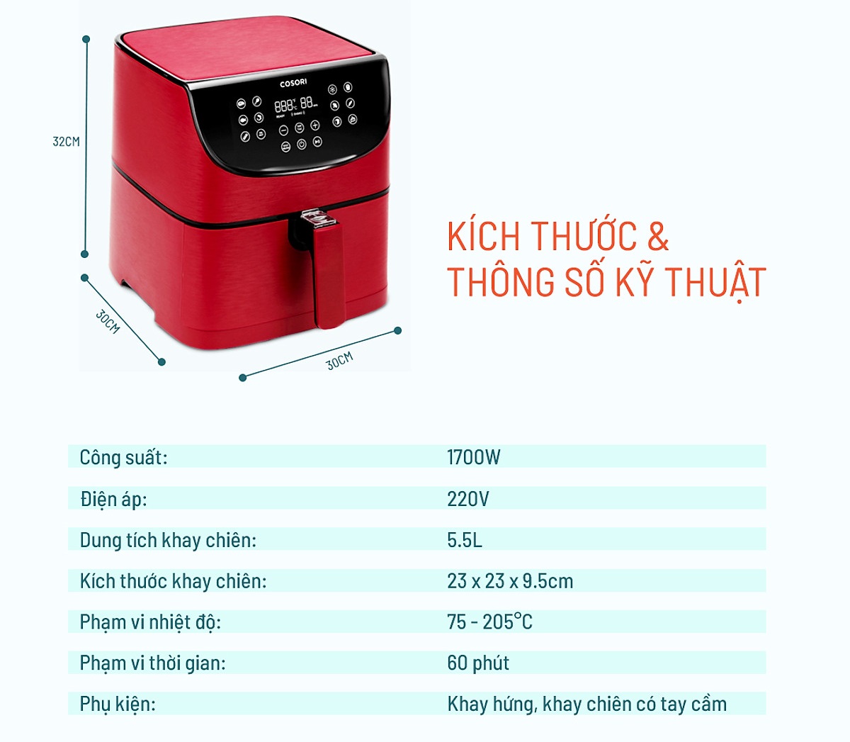 Nồi Chiên Không Dầu Cosori Thương Hiệu Mỹ CP158-AF 5.5L Màu