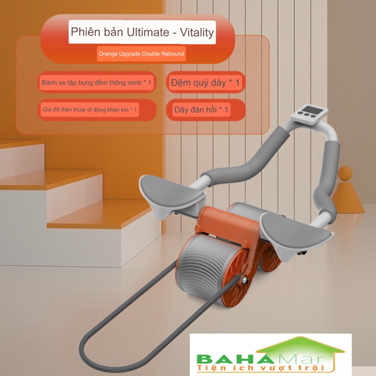 CON LĂN TẬP THỂ DỤC 2 IN 1 TỰ ĐỘNG LĂN TẠO CƠ BỤNG PHẲNG VÀ HỖ TRỢ KHUỶU TAY "BAHAMAR" Hoàn hảo cho phòng tập thể dục tại nhà, đủ tiện lợi để đi du lịch