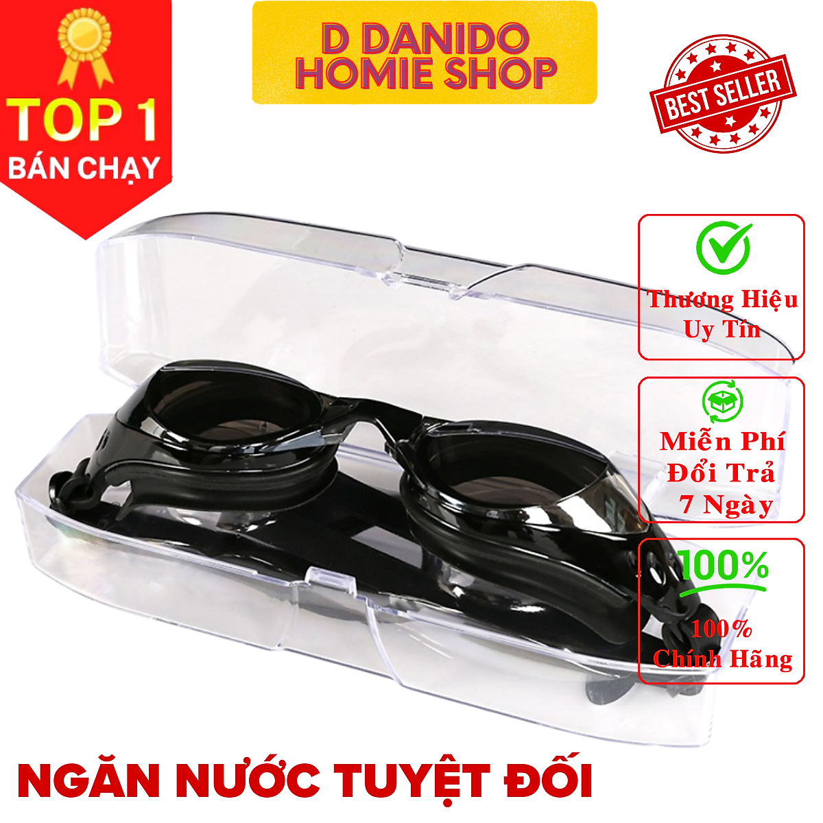 Kính bơi nam nữ tráng gương cao cấp có bịt tai - Kính bơi chống tia UV, chống sương mù thiết kế chống trơn trượt, co giãn - Hàng chính hãng D Danido