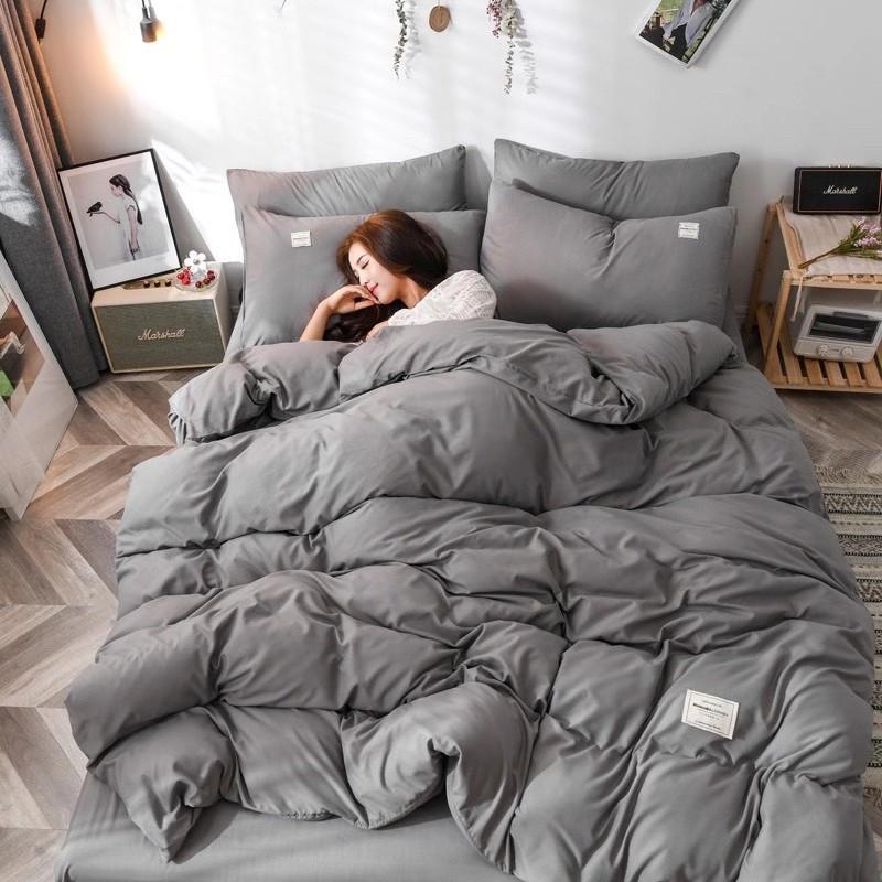Bộ chăn ga gối cotton tici 5 món xám nhạt