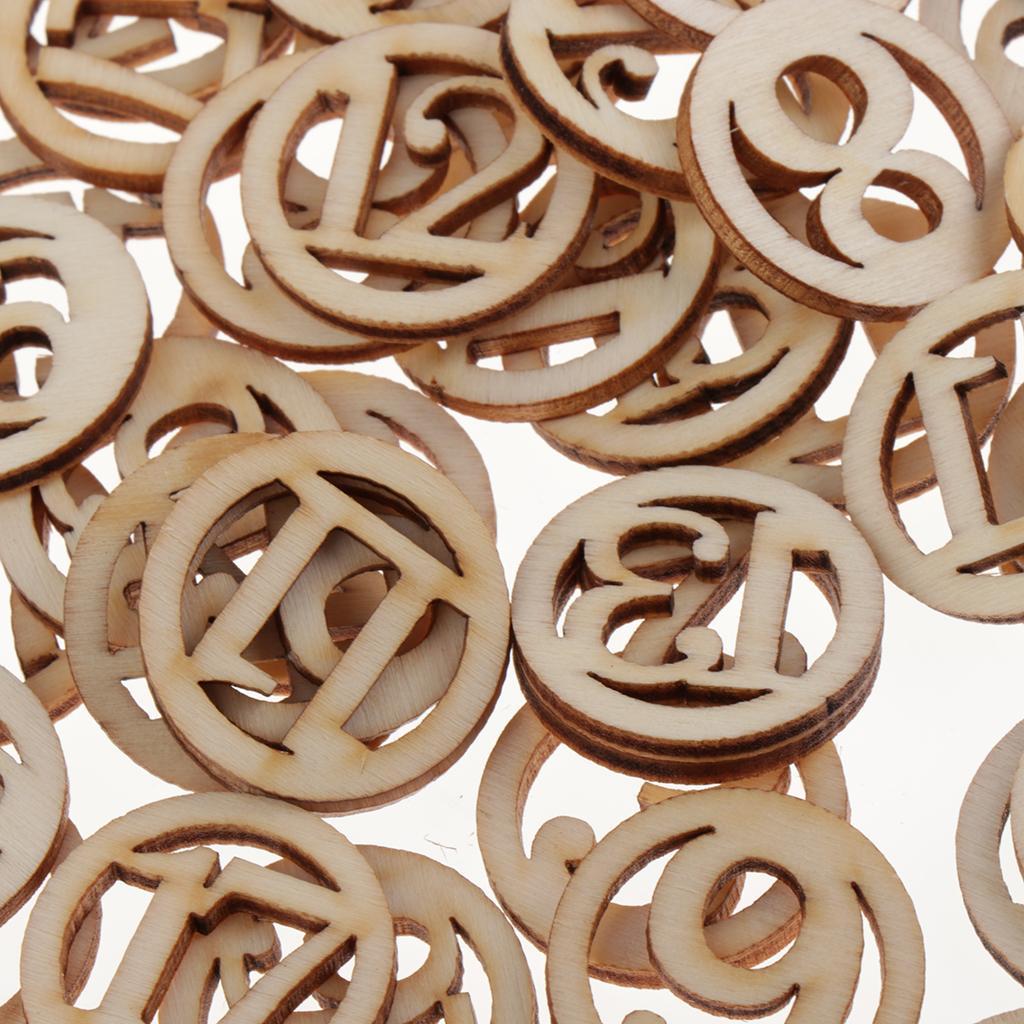 DIY 50pcs Wooden Embellishments Number Tags Unfinished Wood Chips for Crafts