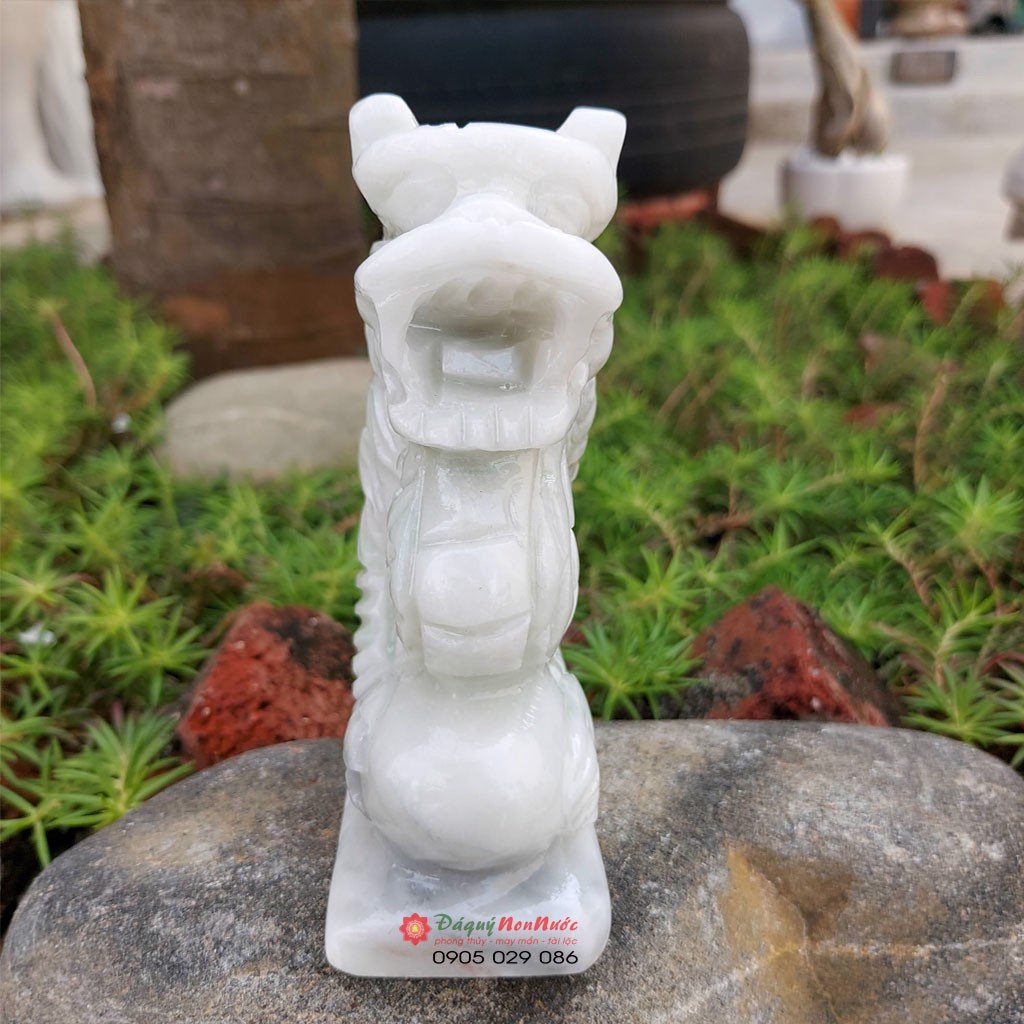 Tượng rồng đá tuổi thìn 12 con giáp phong thủy đá trắng xanh 12cm đá Non Nước