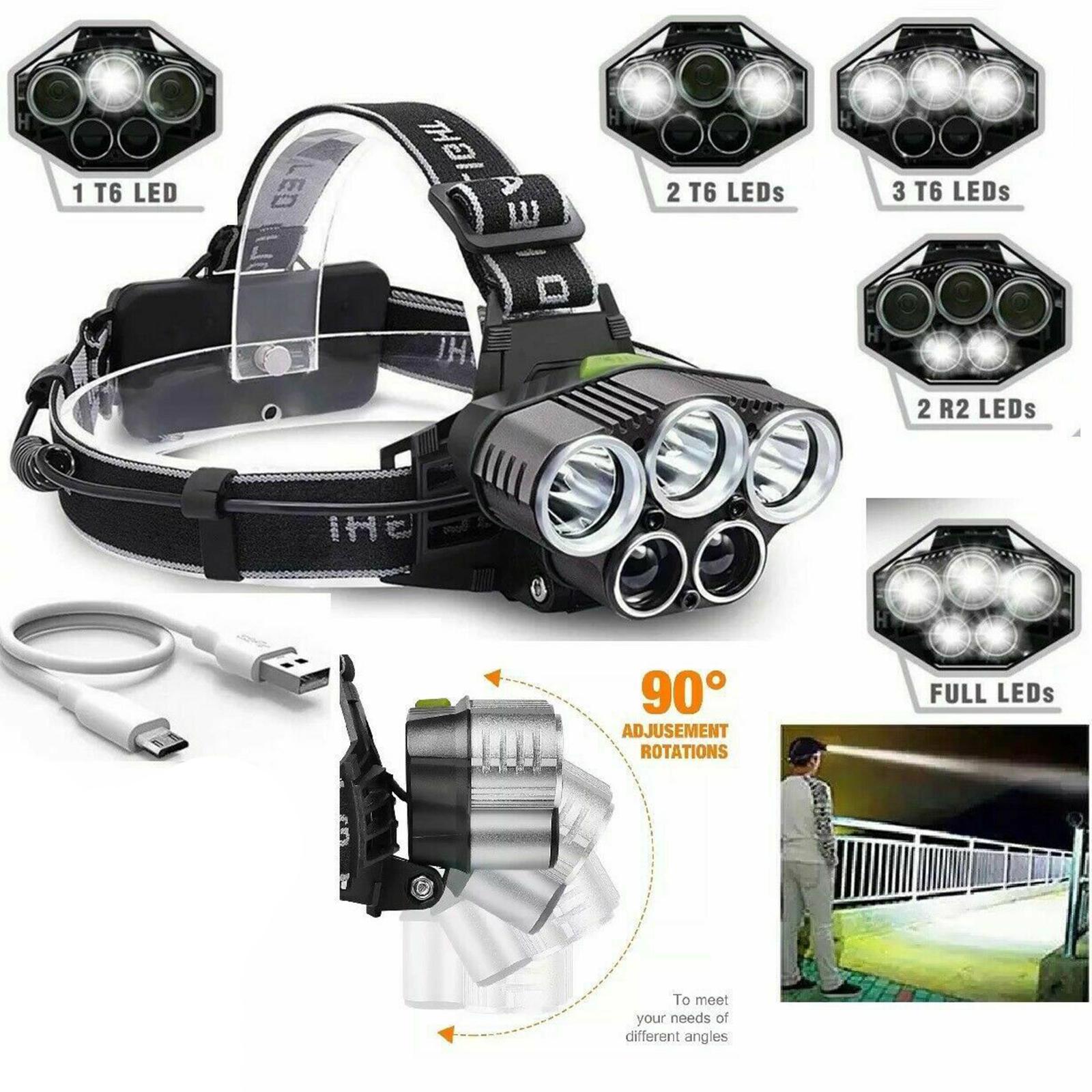 Lightweight USB Rechargeable Adjustable 6 Modes Headlamp for Camping Fishing