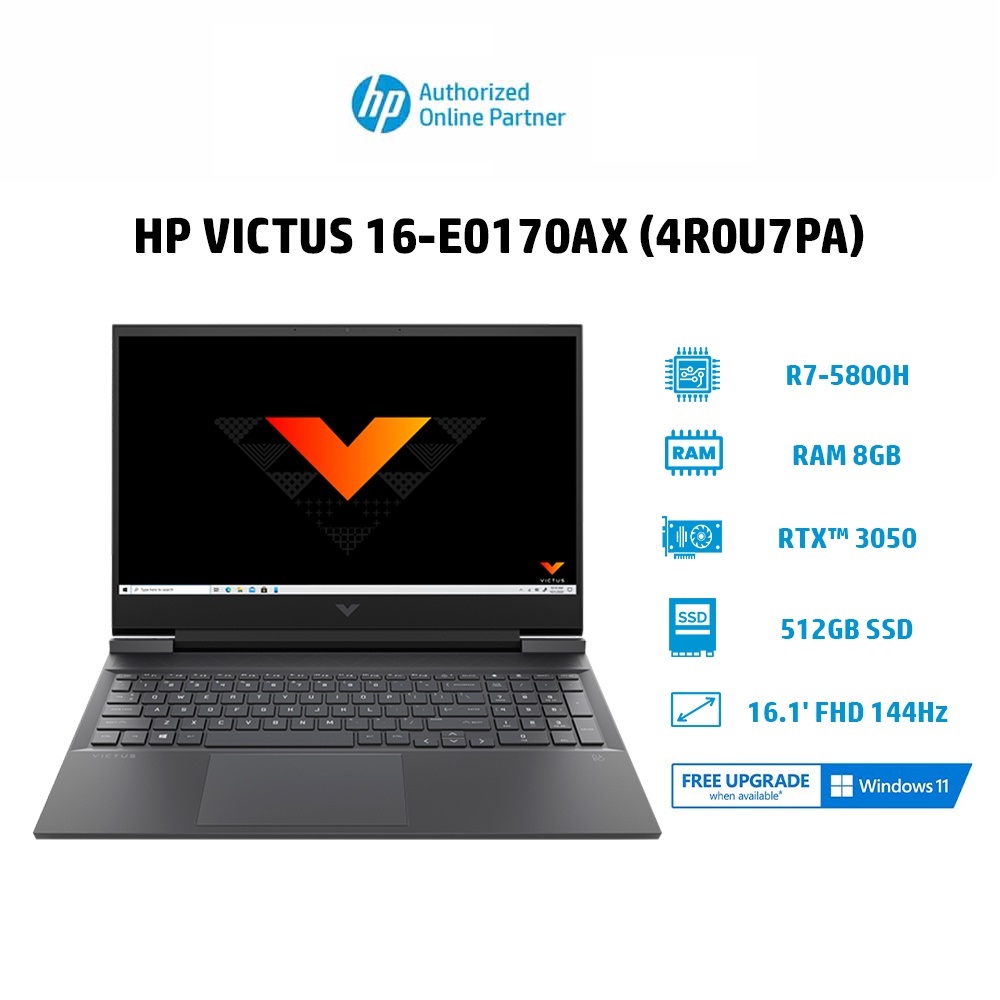 Laptop HP Victus 16-e0170AX (R7-5800H  8GB  512GB  16.1' FHD 144Hz  Win 10) Hàng chính hãng